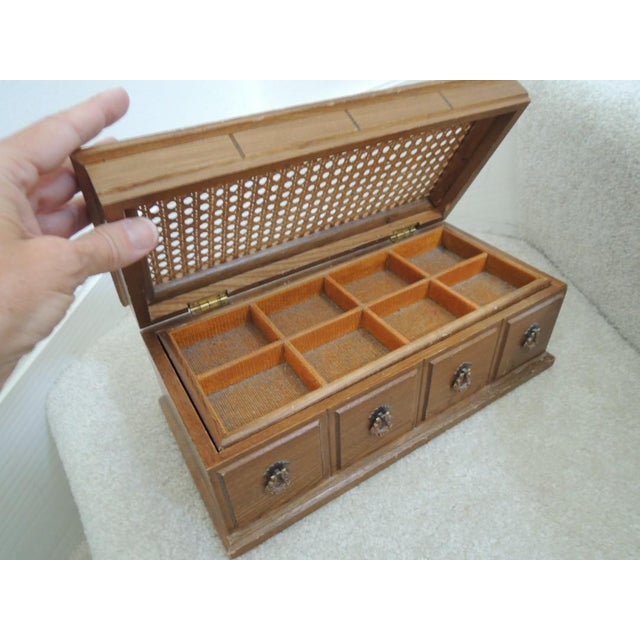 Mid-Century Modern Cane Top Oak Wood Jewelry Music Box For Sale - Image 3 of 12