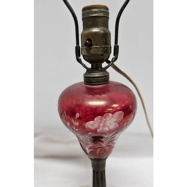 Early 20th Century Marble and Cranberry Glass Table Lamp For Sale - Image 9 of 12