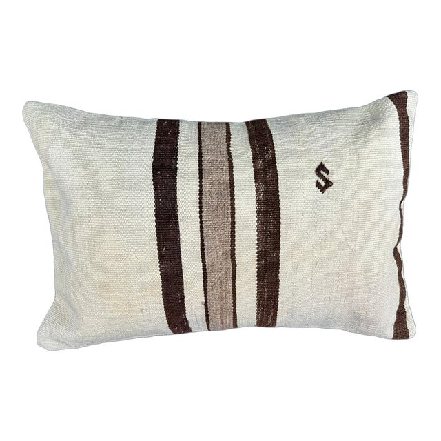 Turkish Hemp Pillow Cushion Natural Beige Brown Pillow Cushion Cover 16" x 24" For Sale
