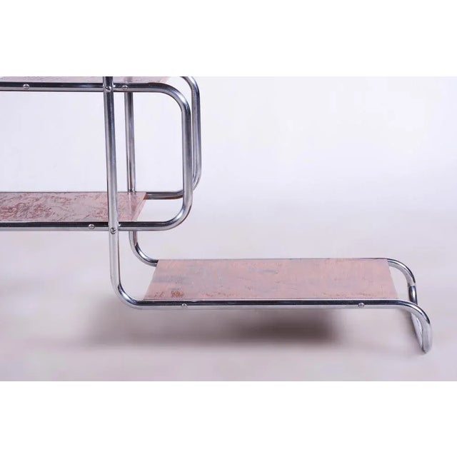 Brown Czech Bauhaus Style Chrome and Oak Flower Stand by Kovona, 1930s For Sale - Image 8 of 11