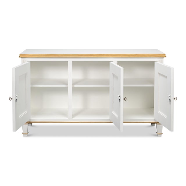 French Louis XVI Three-Door Buffet in White and Gold For Sale - Image 3 of 10