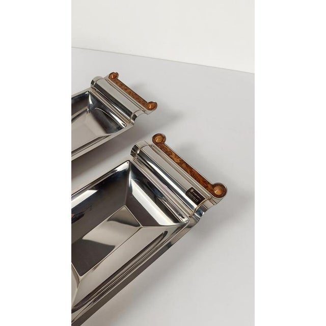 Postmodern Serving Platters in Steel and Veneered Plywood, 1980s, Set of 2 For Sale - Image 10 of 18