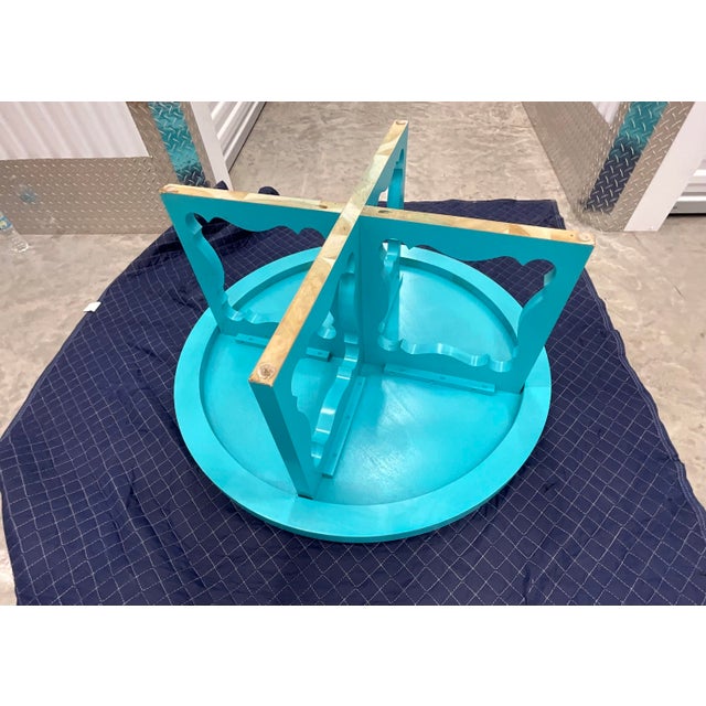 Wood Turquoise Blue Mid Century Round Wood Coffee Cocktail Table Attributed to Dorothy Draper For Sale - Image 7 of 7