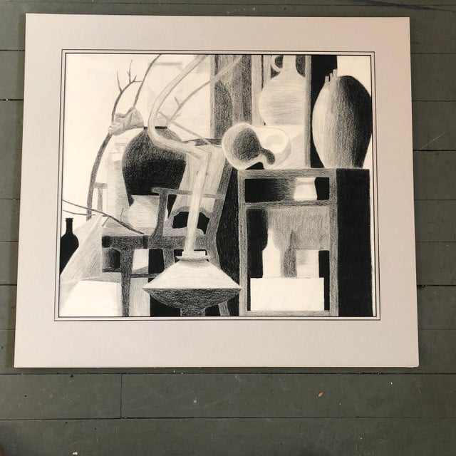 Charcoal Original Vintage Modernist Charcoal Drawing Pots & Sticks in Interior Mid Century Modern 1970’s For Sale - Image 8 of 8