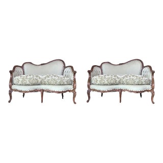 Pair of Victorian Carved Walnut Button Back Sofa Circa 1890 For Sale
