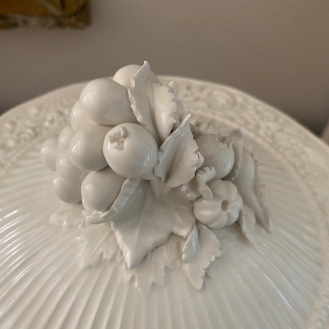 Vintage Italian Ceramic Creamware Footed Compote Centerpiece For Sale - Image 4 of 8