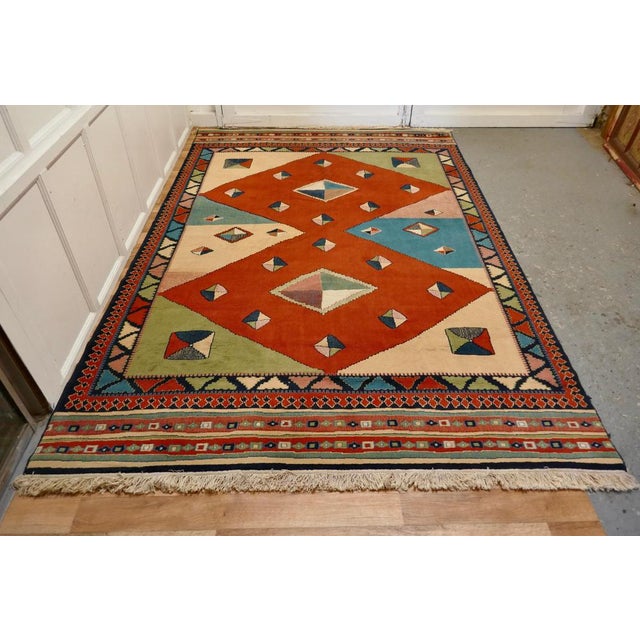 One of a kind vintage multi coloured retro cubist rug A superb looking piece dating from the 20th Century and has a lovely...