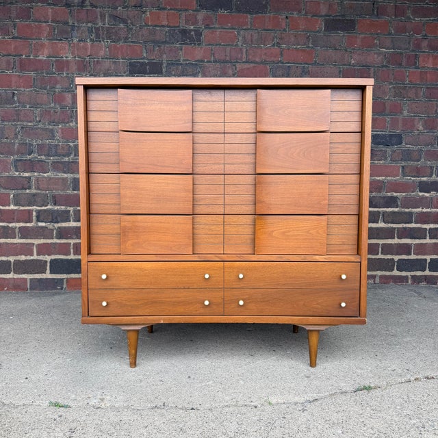 Brown 1960s Johnson Carper Mid-Century Modern Walnut Highboy Dresser For Sale - Image 8 of 12
