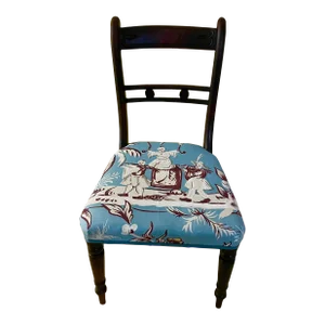 Antique Carved Child’s Chair in Quadrille Fabric