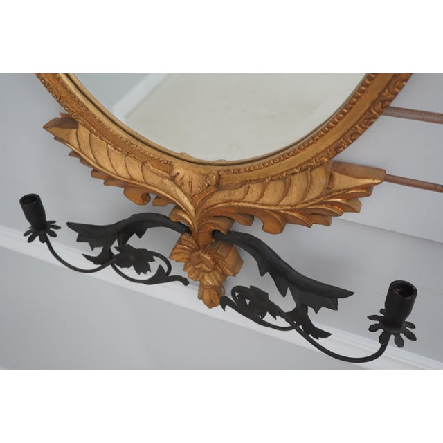 Pair of Baroque-Style Toleware Metal and Giltwood Mirrors With Sconces For Sale In Philadelphia - Image 6 of 13
