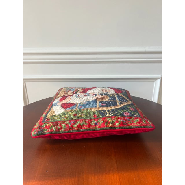 Textile 1990s Holiday Needlepoint Pillow For Sale - Image 7 of 8