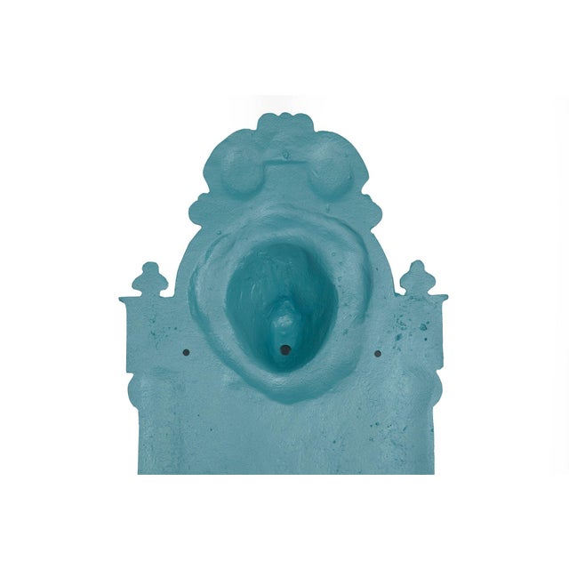 Antique Cast Iron Wall-Mounted Teal Painted Garden Fountain With Lion Mask For Sale - Image 16 of 18
