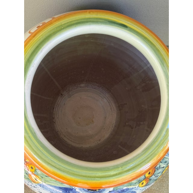 Large 21” Hand-Painted Majolica-Style Floor Urn With Lion Head Ring Handles For Sale - Image 14 of 14