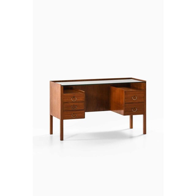 Josef Frank Mahogany, Brass and Glass Desk by Josef Frank, 1950s For Sale - Image 4 of 10