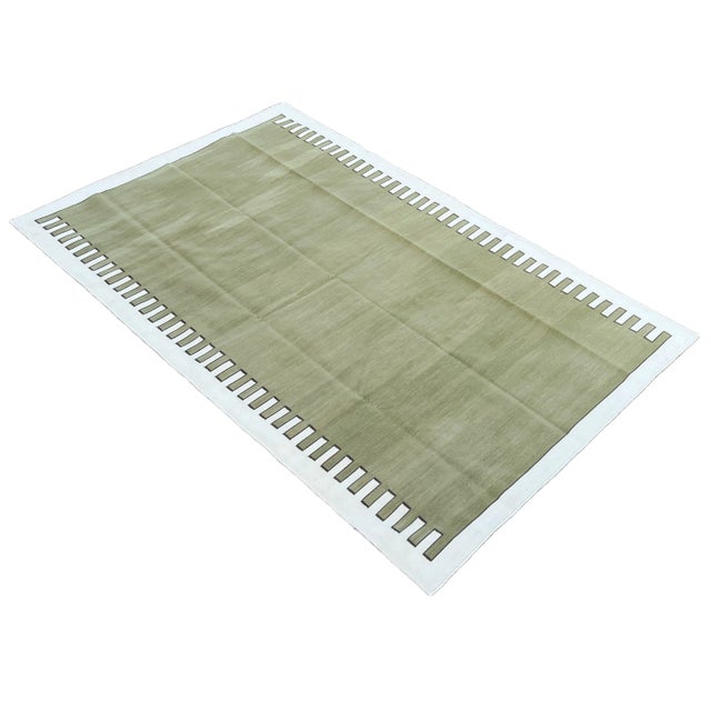 Not Yet Made - Made To Order Handmade Cotton Area Rug Vegetable Dyed Olive Green and White Zig Zag Striped Rug-8'x10' For Sale - Image 11 of 11