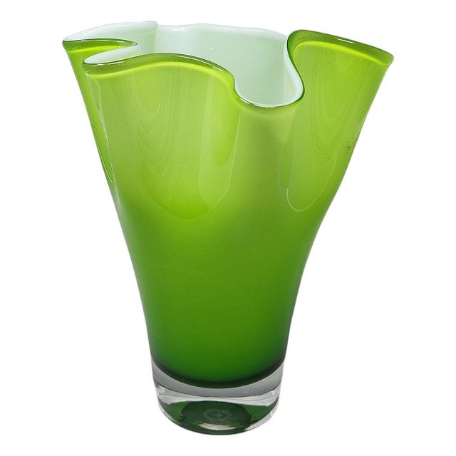 Green Green Murano Glass Vase Fazzoletto by to Ca Dei Vetrai For Sale - Image 8 of 8