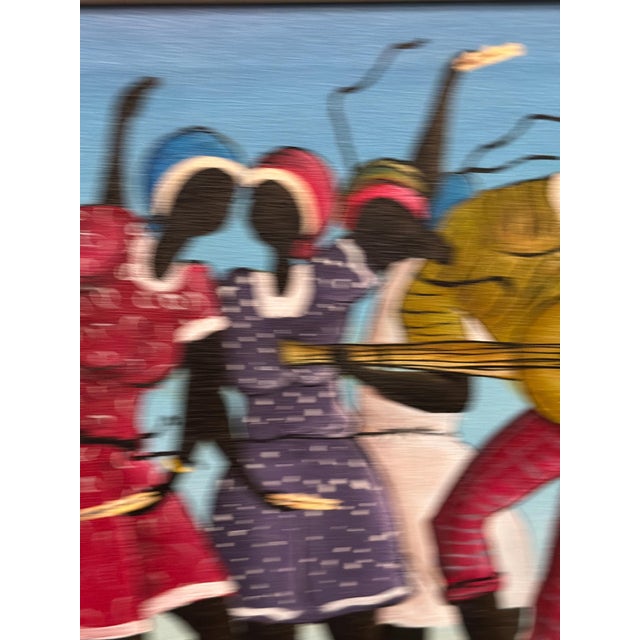 R. Shaw, Dancing Figures with Instruments, 1950s, Oil Painting on Canvas, Framed For Sale - Image 6 of 15
