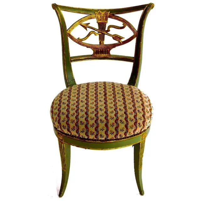 18th Century 18th Century Italian Directoire Green Paint & Gilt Decorated Sabre Leg Side Chair For Sale - Image 5 of 11