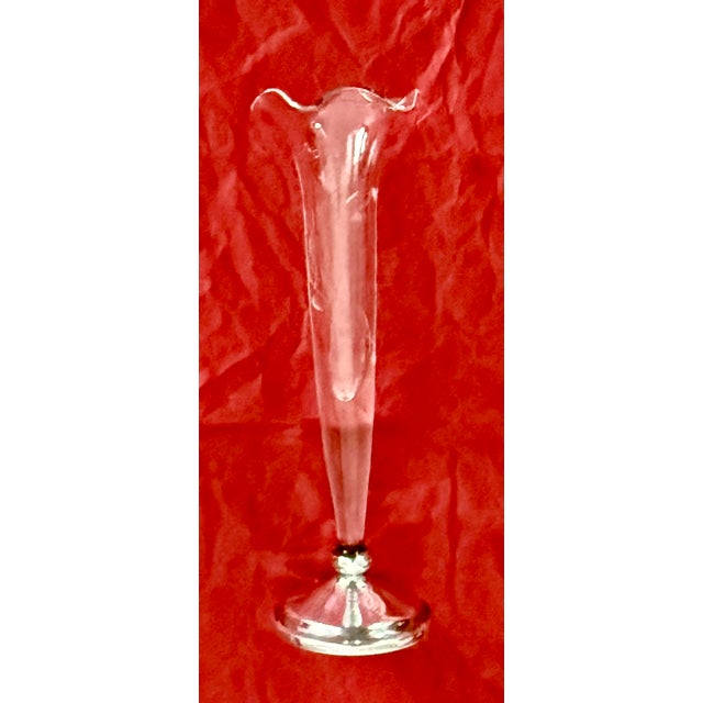 Etched Glass Etched Flowers Bud Vase Sterling Silver Base 7” H For Sale In Boston - Image 6 of 12