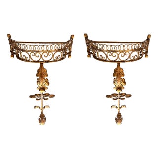 19th Pair of Gilded French Wrought Iron Console Tables For Sale