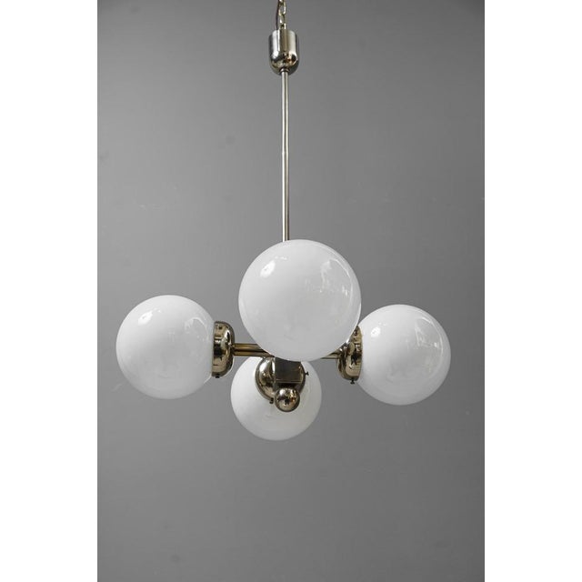 Art Deco Nickel-Plated Pendant Light with Opal Glass Shades, Vienna, 1920s For Sale - Image 10 of 16