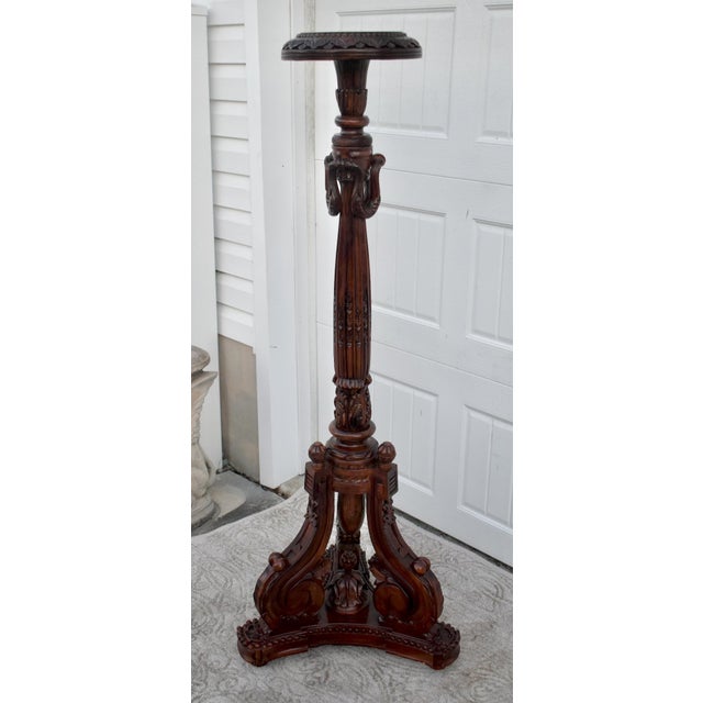 Vintage Carved Mahogany Regency Style Tall Pedestal/Plant Stand For Sale - Image 11 of 11