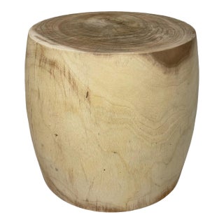 Raw Acacia Drum Side Table For Sale