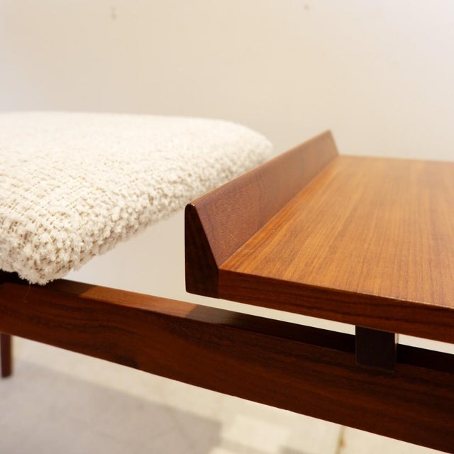 Beige Vintage Italian Wooden Bench with Boucle Seat, 1960s For Sale - Image 8 of 15