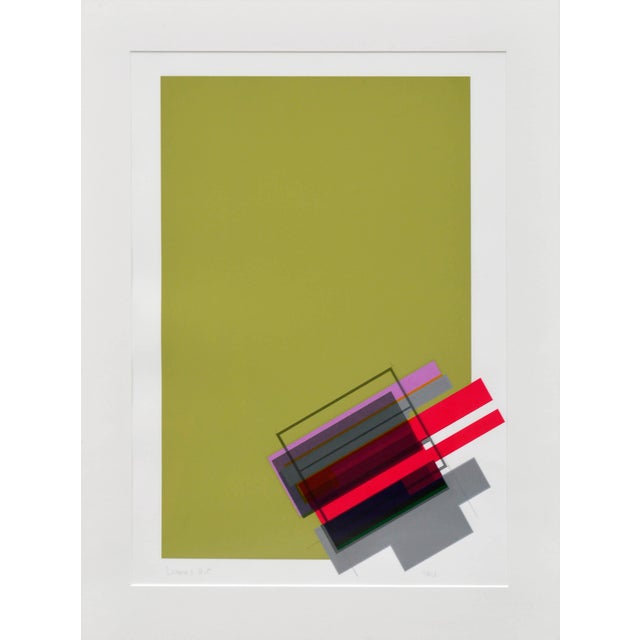 "Legato 2" - Chartreuse Abstract Geometric Screen Print Geometric abstract screen print with chartreuse color field by...