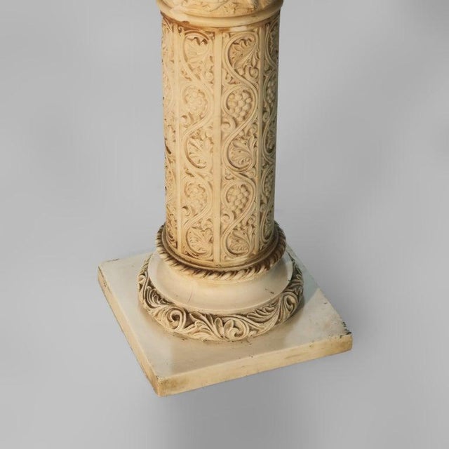 Tan Antique Neoclassical Corinthian Style Genre Scene Sculpture Stand, Resin, C1930 For Sale - Image 8 of 12