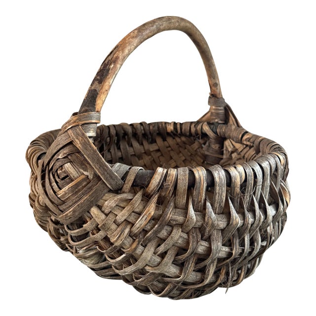 Vintage, Antique Woven Wicker Basket With Handle | Chairish