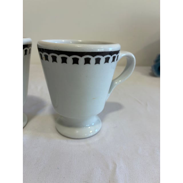 Sterling China Vintage Sterling Vitrified China Black Rimmed Pedestal Mugs, Set of 2, Restaurant Ware For Sale - Image 4 of 12
