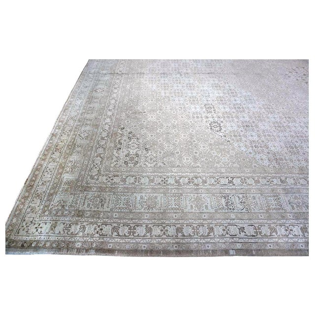 Antique Persian Tabriz Wool 13x18 Gray & Ivory Handmade Oversized Area Rug #1142928 For Sale In Houston - Image 6 of 16