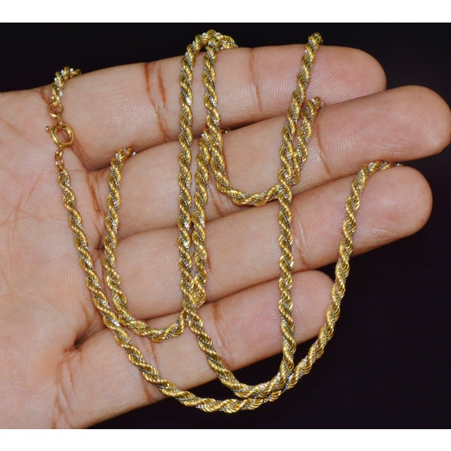 Mid-Century Modern Late 20th Century Estate Italian 14k Two-Tone Gold Twisted Rope Chain Unisex Necklace – 30.25 Inches For Sale - Image 3 of 10