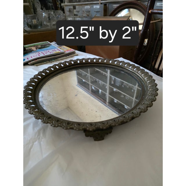 Antique mirror plateau with pierced gallery rim