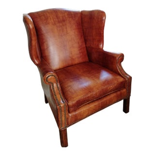 Elevate Your Space With This Stunning Vintage Dutch Cognac Colored Wingback Leather Club Chair For Sale