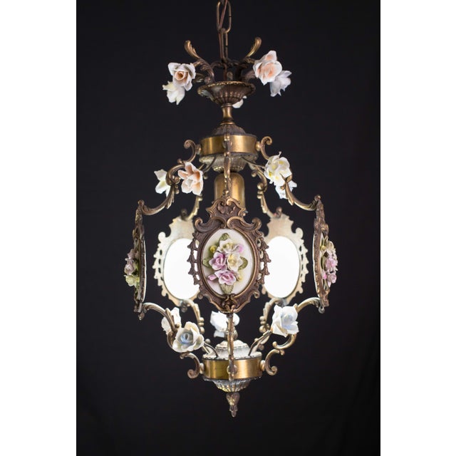Vintage Art Nouveau Style Italian Ceramic Flower Chandelier, 1970 For Sale - Image 9 of 10