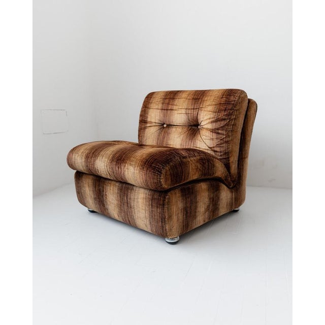 Textile Vintage Space Age Armchair in Striped Velvet Brown by Europoltrona, Italy, 1970s For Sale - Image 7 of 15