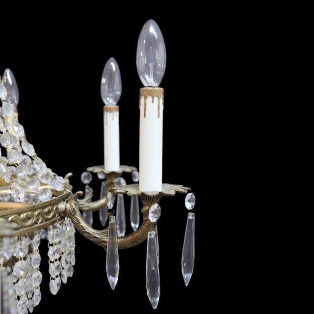 French Empire Style Crystal & Gilt Bronze “Crystal Basket” 8-Light Chandelier For Sale - Image 4 of 11