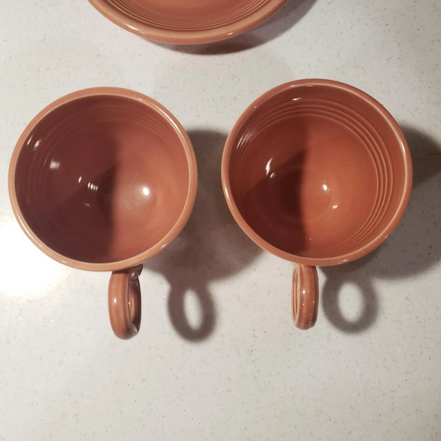 1950s Fiesta Ware Rose Tea Cup & Saucer Set by Homer Laughlin Pottery- 4 Pieces For Sale - Image 9 of 13