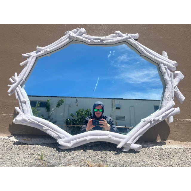 Rustic Lavender Plaster Faux Bois Tree Branch Frame Mirror For Sale In Miami - Image 6 of 10
