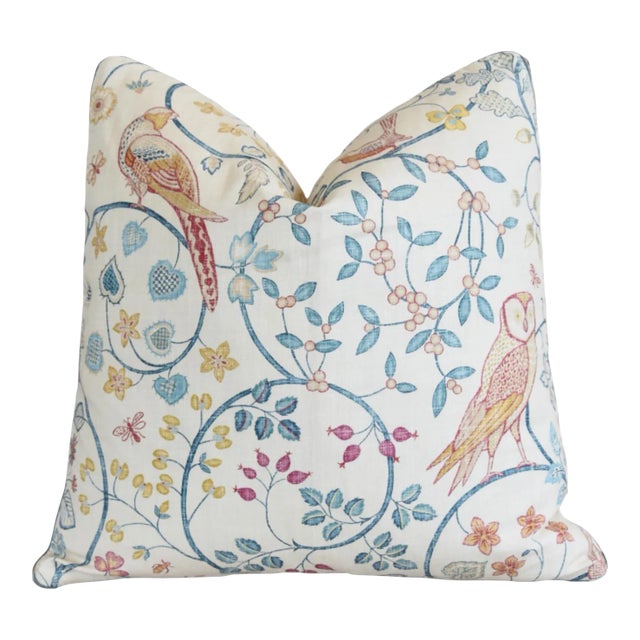 English Morris & Co Birds & Floral Newill Feather/Down Pillow 21" Square For Sale