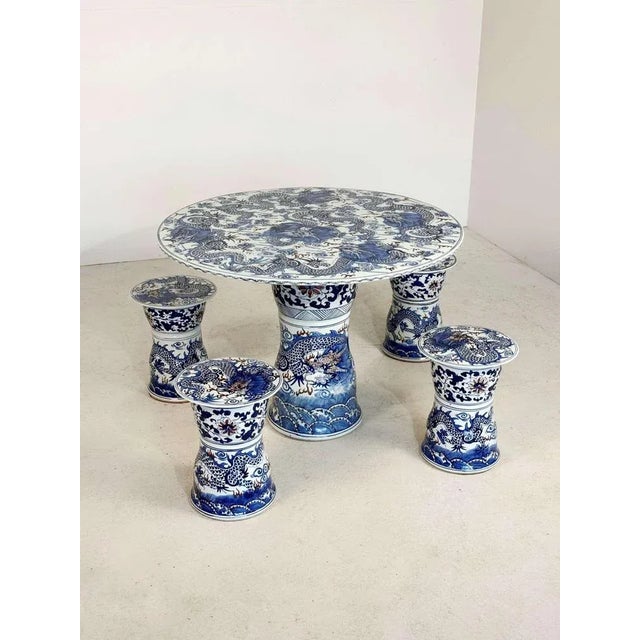Vintage Chinese Ceramic Dining Table and Stools, Set of 5 For Sale - Image 13 of 13