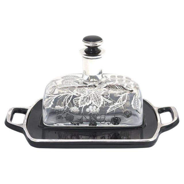 Sterling Overlay Perfume Bottle & Tray For Sale