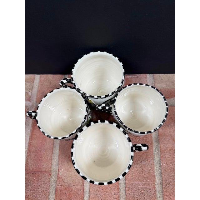 Mackenzie Childs Robin Sterling for Barneys New York Handmade Pottery Western Style Cowboy Boot Checkerboard Mugs - Set of 4 For Sale - Image 4 of 11