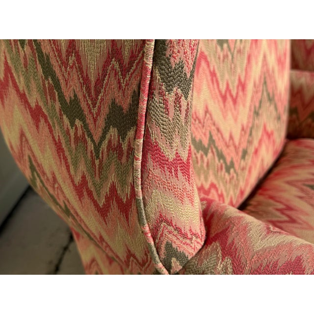 Vintage American Flamestitch Wingback Chair + Ottoman For Sale - Image 9 of 11