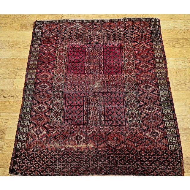 This near-square late 19th century Turkmen Tekke Ensi rug is an exquisite and rare example of Central Asian tribal...