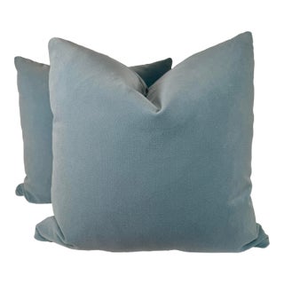 Sky Blue Velvet 22" Pillows-a Pair For Sale