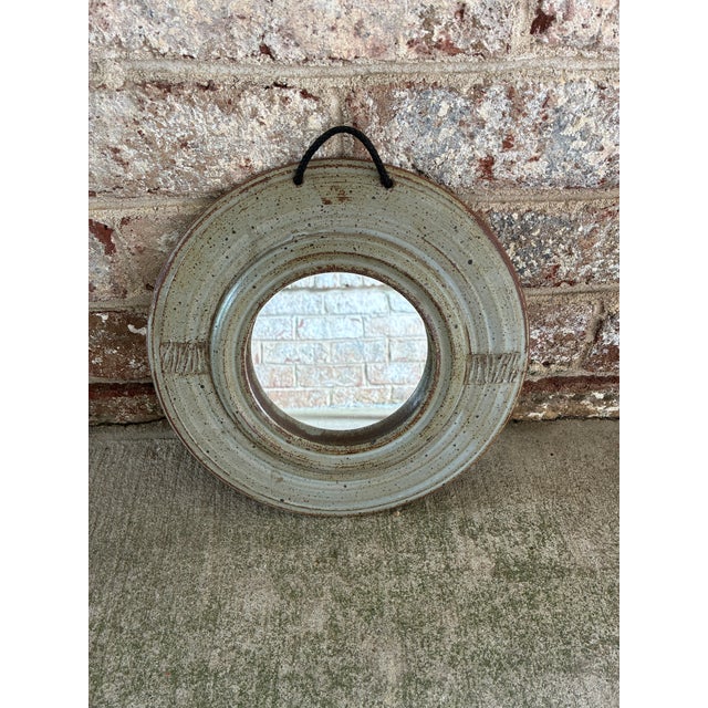 Mid-Century Modern Vintage Small Ceramic Round Wall Mirror For Sale - Image 3 of 9