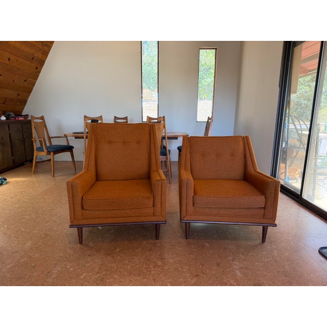 This is a beautiful set of Mid-Century Modern Flex Steel "his and hers" chairs with the original matching ottoman. The...